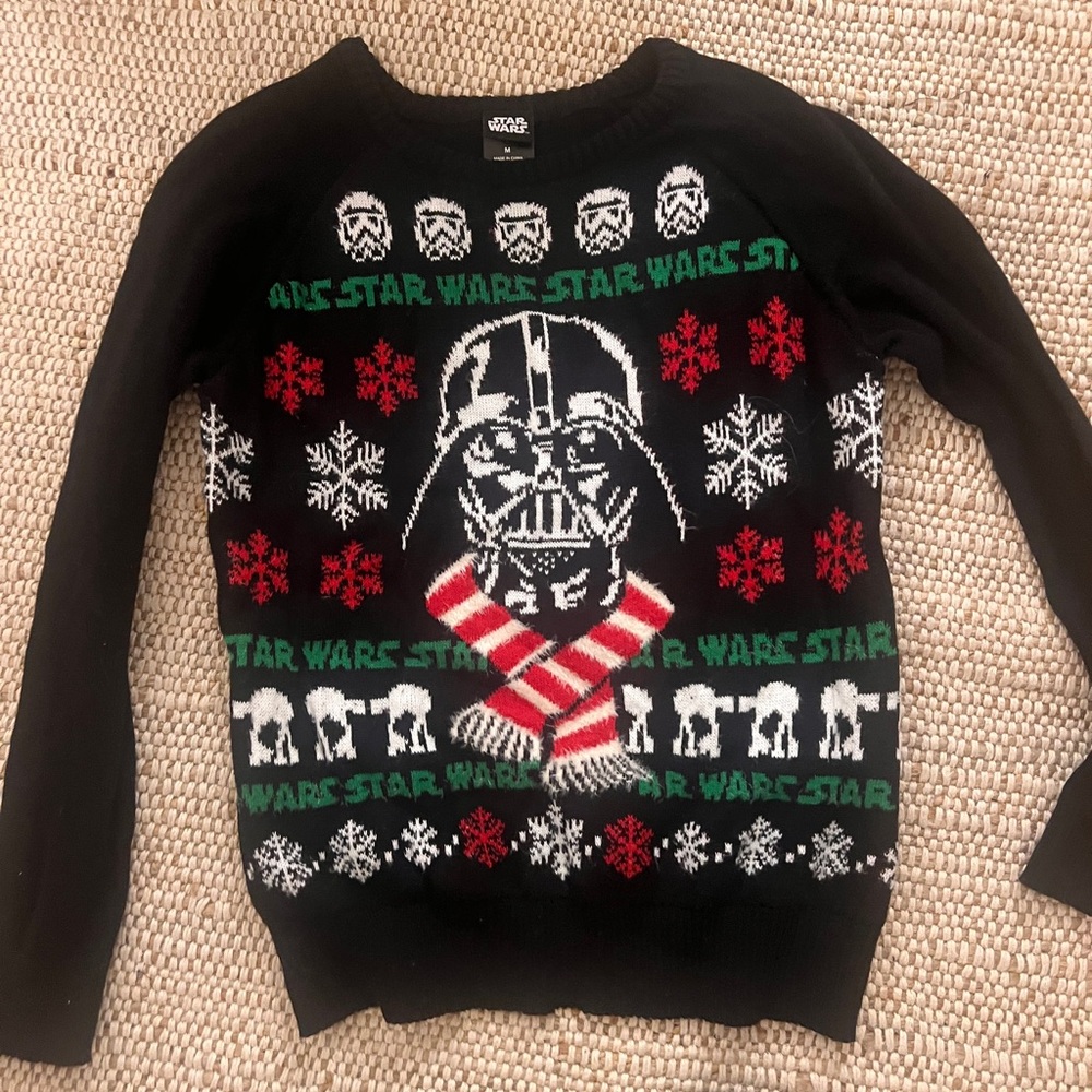 Star Wars Black Sweater with Festive Red and Green Patterns